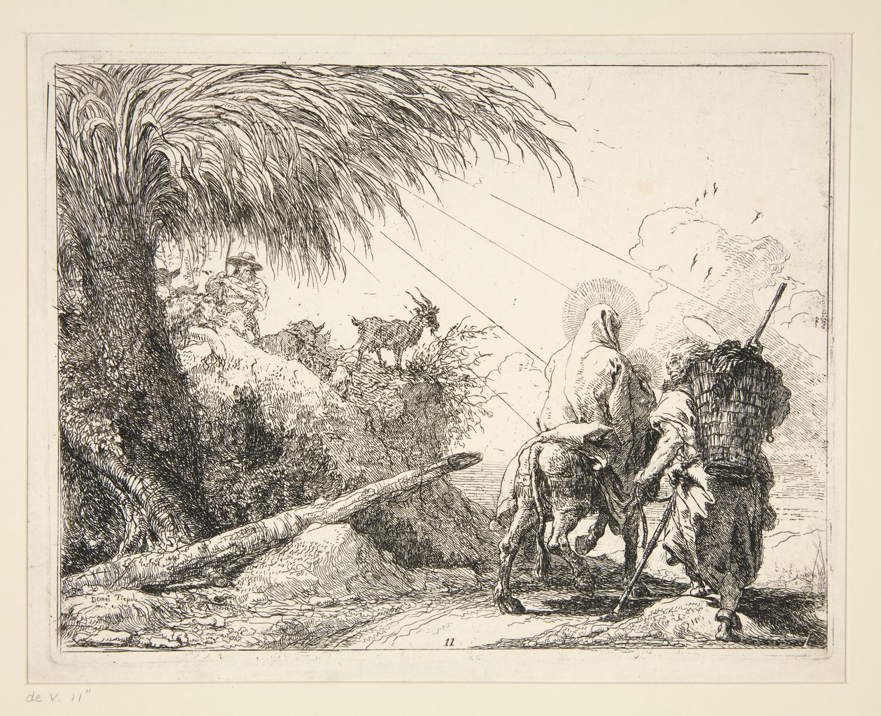Święta Rodzina na kamienistej ścieżce z cyklu Idee pittoresche sulla fuga in Egitto (Ucieczka do Egiptu) autorstwa Giovanni Domenico Tiepolo