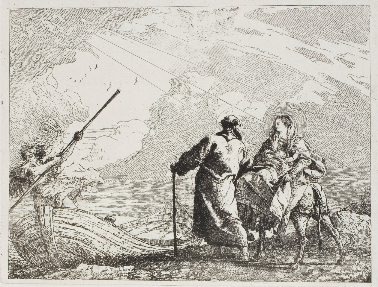 Święta Rodzina nad brzegiem rzeki, tablica czternasta z Ucieczki do Egiptu autorstwa Giovanni Domenico Tiepolo