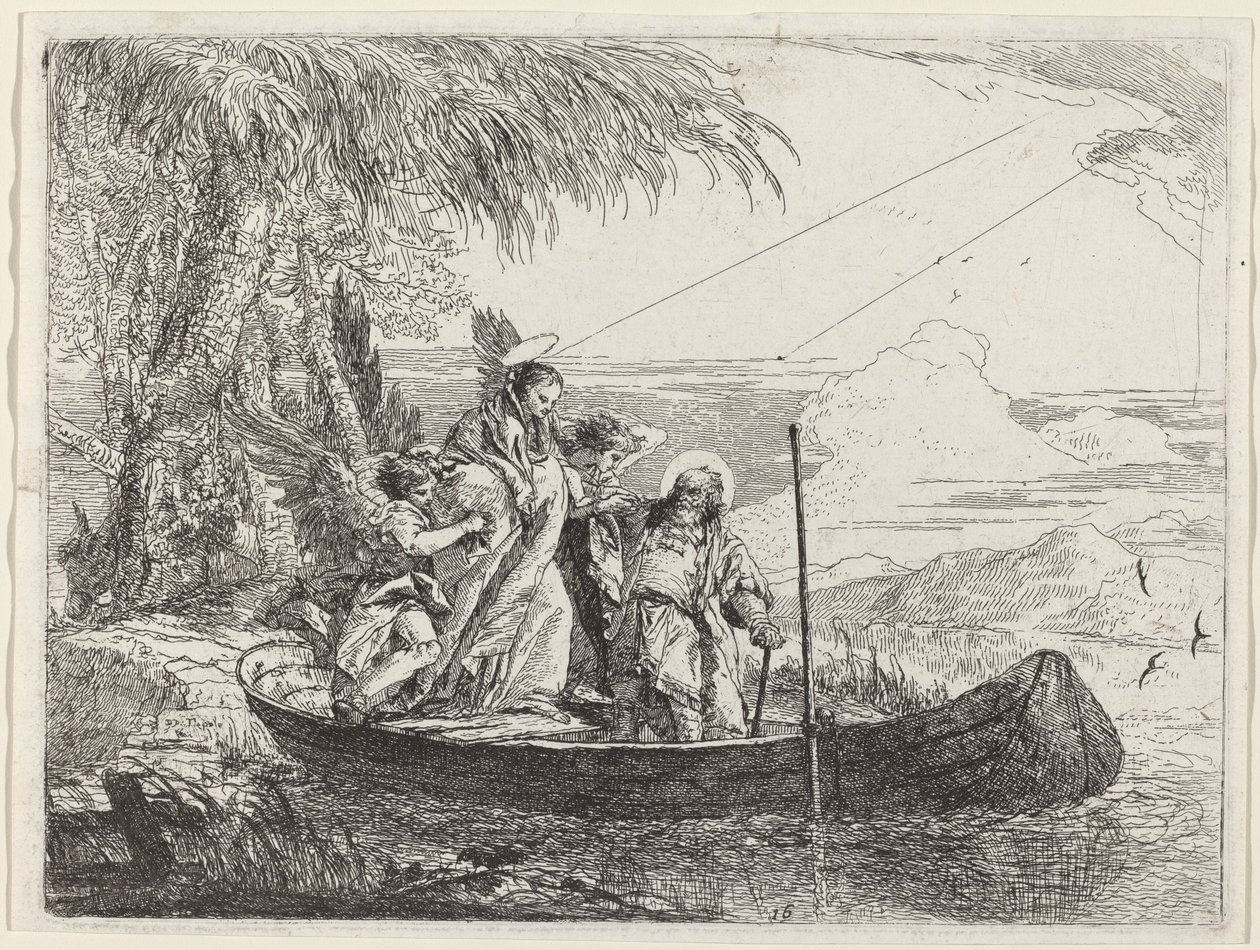 Madonna, Dzieciątko i Anioły wchodzące do łodzi autorstwa Giovanni Domenico Tiepolo