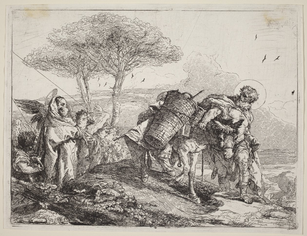Madonna z Dzieciątkiem po lewej stronie, w otoczeniu szeregu aniołów autorstwa Giovanni Domenico Tiepolo
