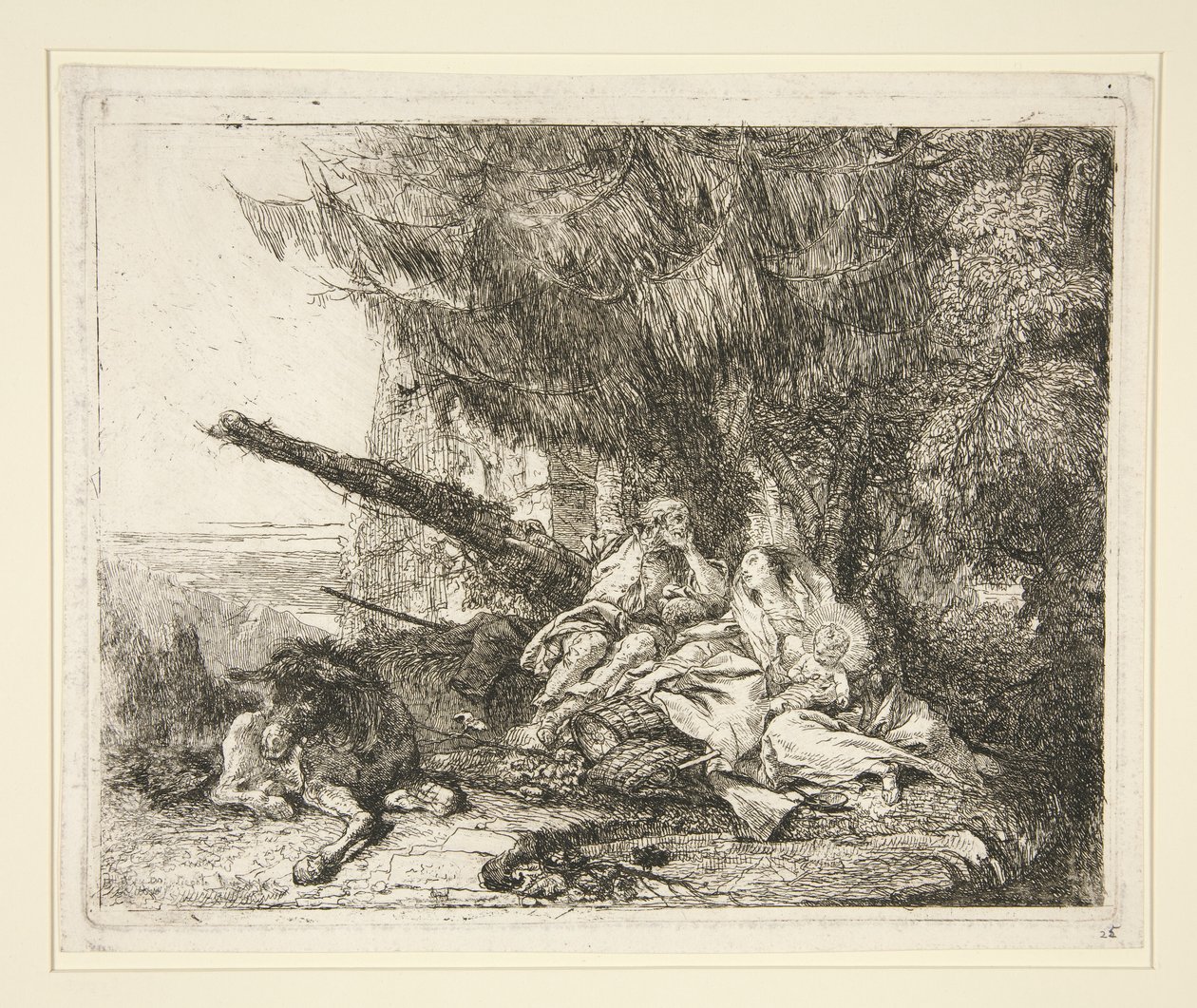 Odpoczynek w ucieczce do Egiptu z cyklu Idee pittoresche sopra la fuga in Egitto (Ucieczka do Egiptu) autorstwa Giovanni Domenico Tiepolo