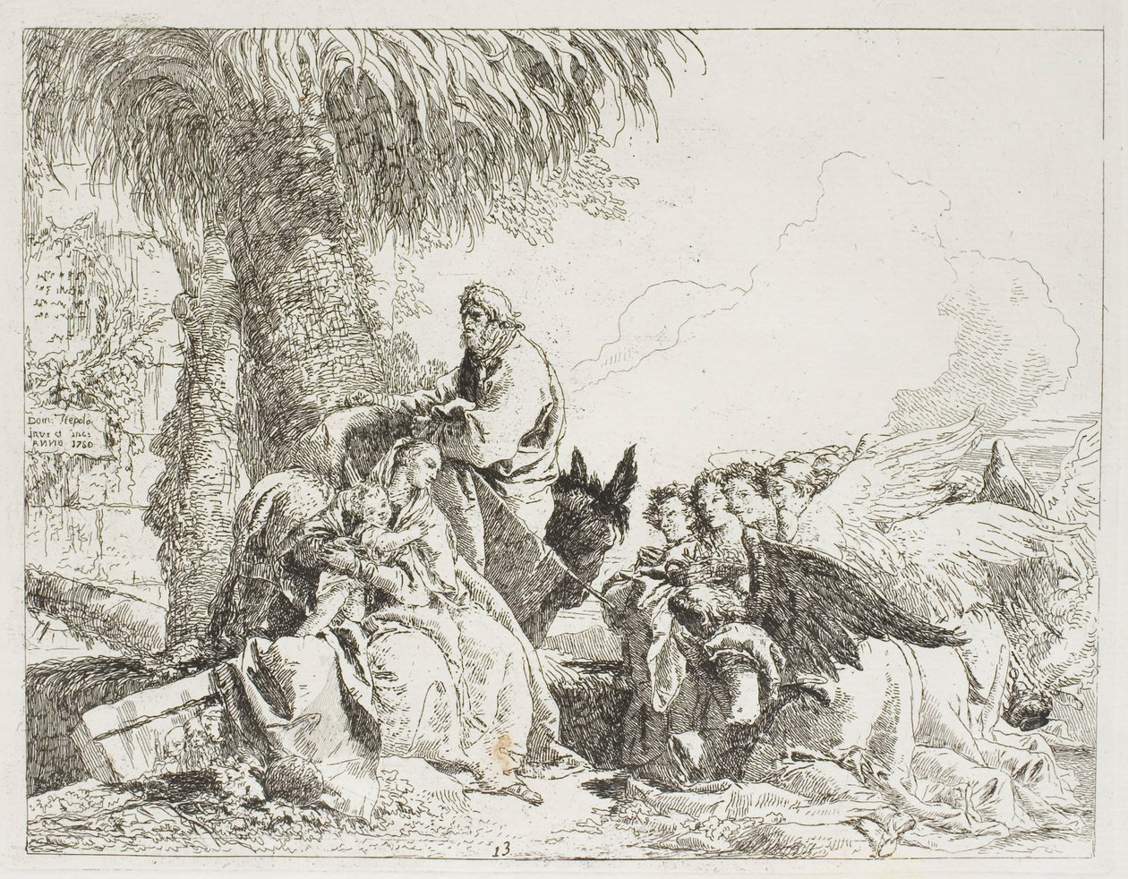 Odpoczynek w locie, płyta trzynasta z Ucieczki do Egiptu autorstwa Giovanni Domenico Tiepolo