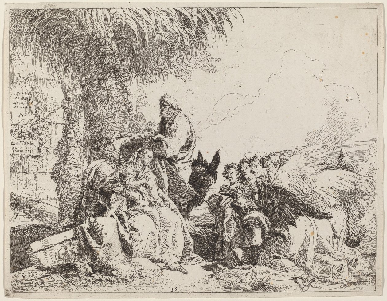 Odpoczynek w locie z adorującymi aniołami autorstwa Giovanni Domenico Tiepolo