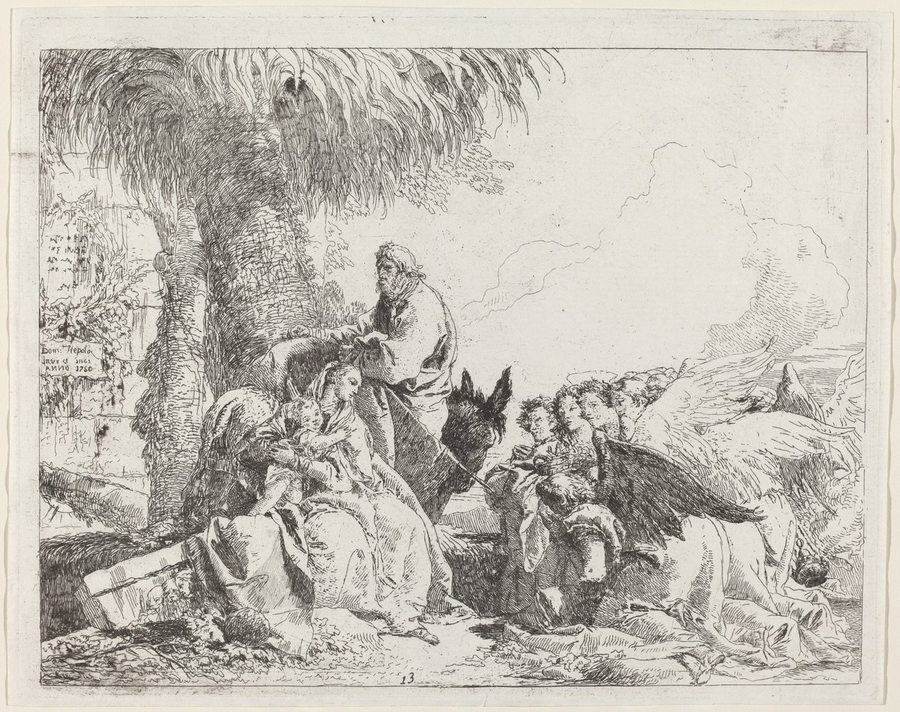 Odpoczynek w locie z adorującymi aniołami autorstwa Giovanni Domenico Tiepolo