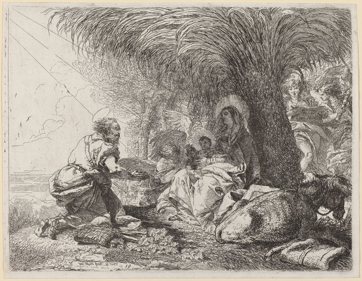 Odpoczynek w locie z Józefem na adoracji autorstwa Giovanni Domenico Tiepolo
