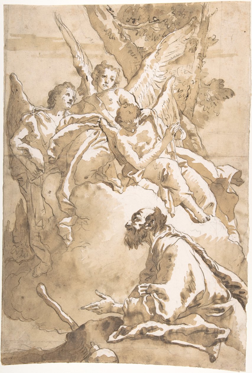 Trzej aniołowie ukazujący się Abrahamowi pod dębami Mamre autorstwa Giovanni Domenico Tiepolo