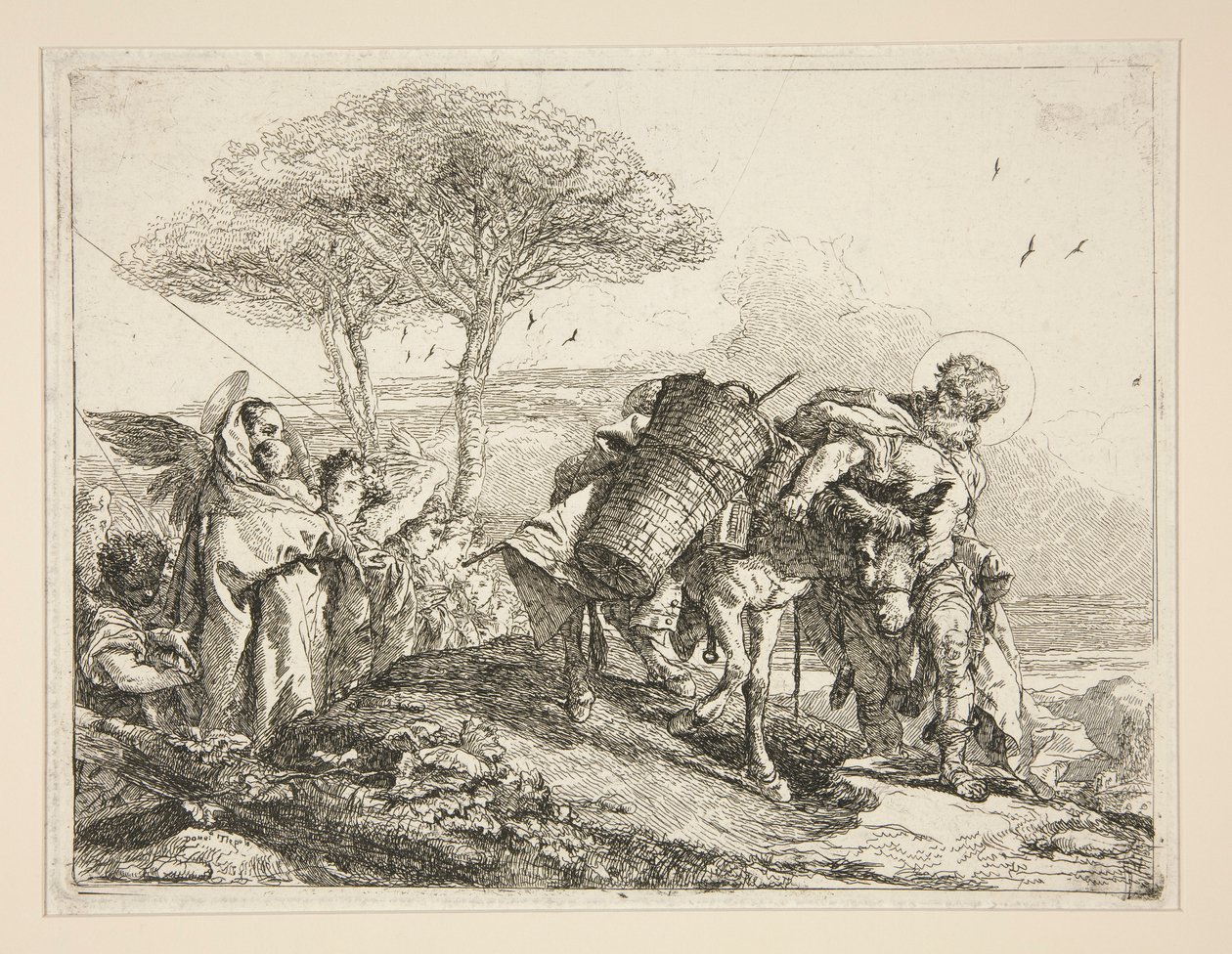 Dziewica trzymająca dziecko z cyklu Idee pittoresche sopra la fuga in Egitto (Ucieczka do Egiptu) autorstwa Giovanni Domenico Tiepolo