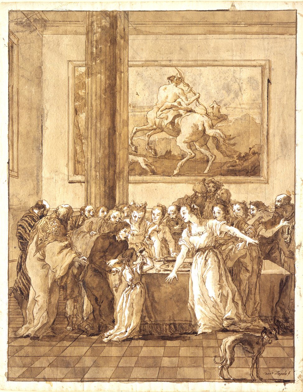 Młoda Dziewica przyjmuje szkarłat i czystą purpurę autorstwa Giovanni Domenico Tiepolo