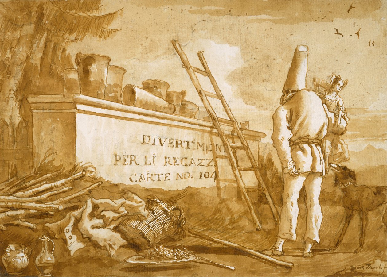 Strona tytułowa serii Punchinello autorstwa Giovanni Domenico Tiepolo