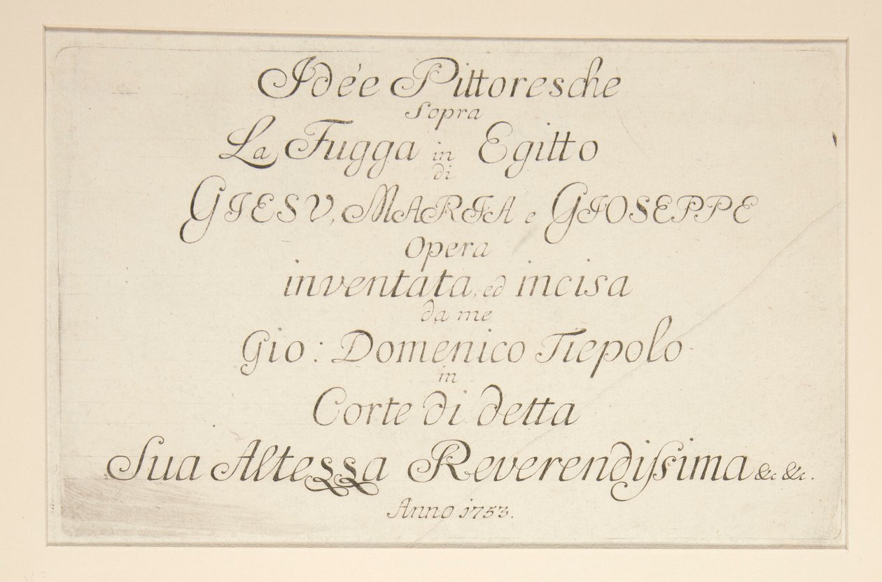 Strona tytułowa z cyklu Malownicze idee nad ucieczką do Egiptu autorstwa Giovanni Domenico Tiepolo