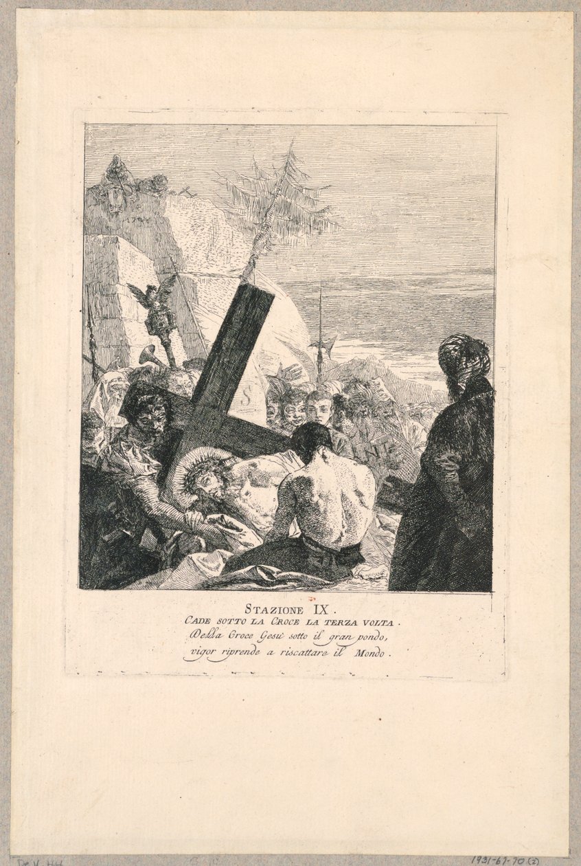 Via crucis – stacja IX, upada pod krzyżem po raz trzeci autorstwa Giovanni Domenico Tiepolo