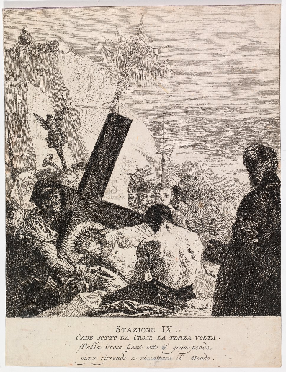 Via crucis - Stacja IX. Jezus upada po raz trzeci autorstwa Giovanni Domenico Tiepolo