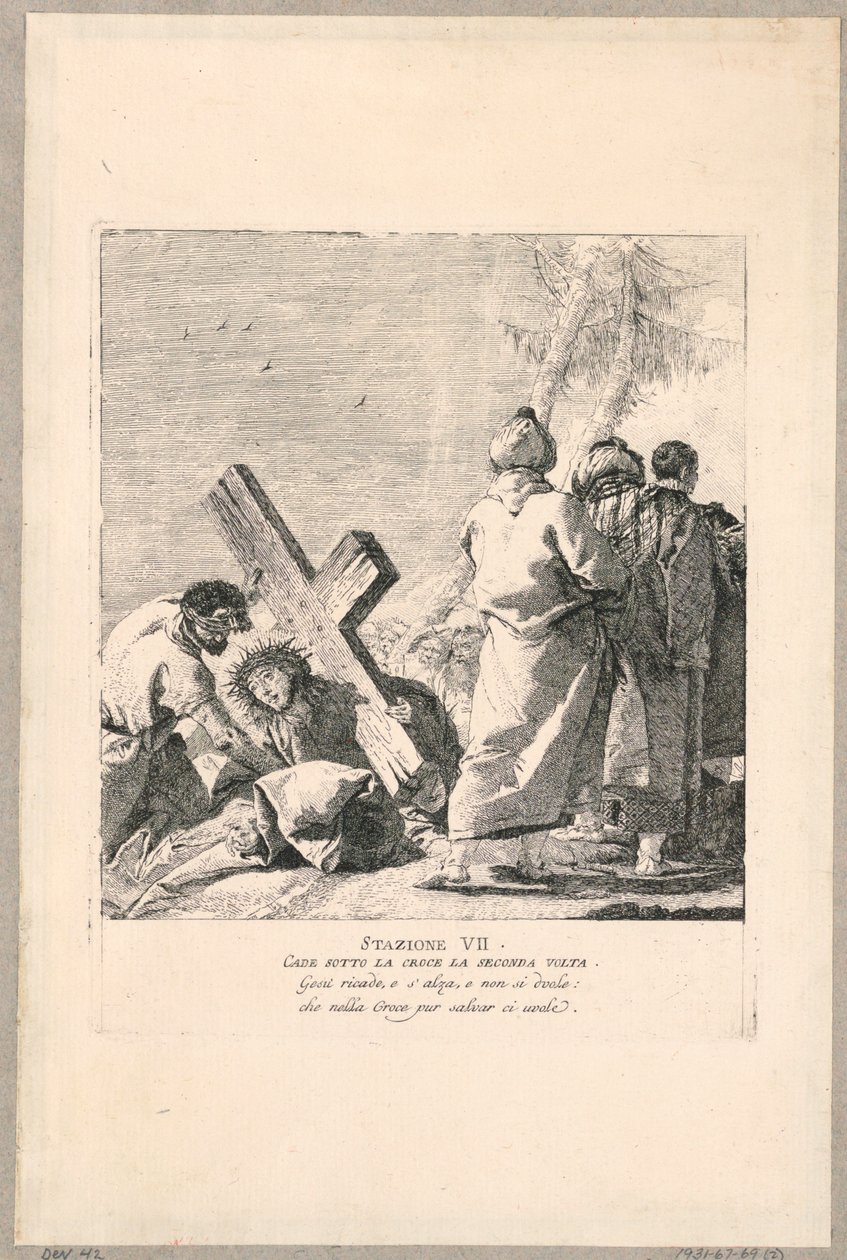 Via crucis – stacja VII, drugi raz upada pod krzyżem autorstwa Giovanni Domenico Tiepolo