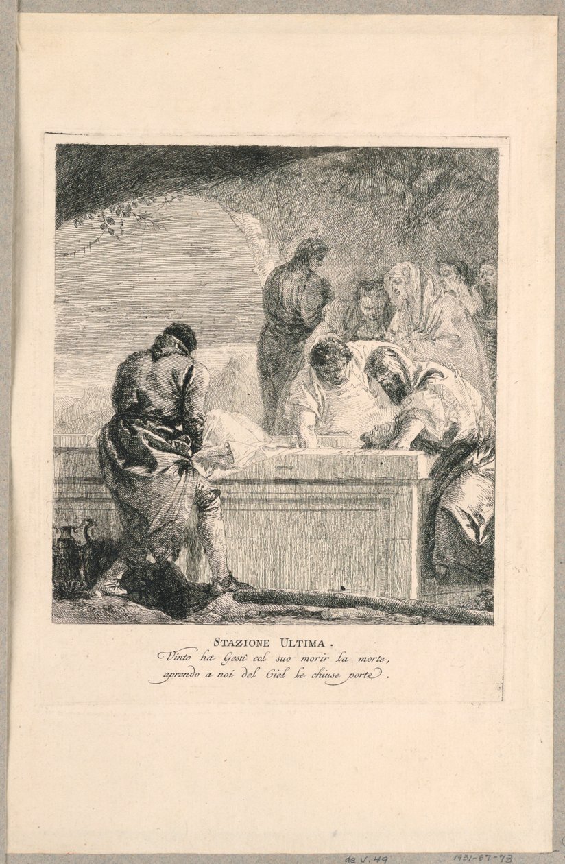 Via crucis - Stacja XIV, Złożenie do grobu autorstwa Giovanni Domenico Tiepolo