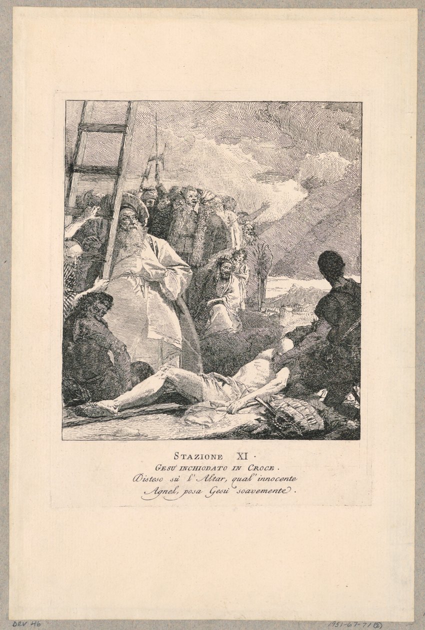 Via crucis - Stacja XI, Jezus przybity do krzyża autorstwa Giovanni Domenico Tiepolo