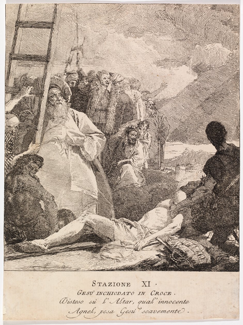 Via crucis - Stacja XI. Jezus przybity do krzyża autorstwa Giovanni Domenico Tiepolo