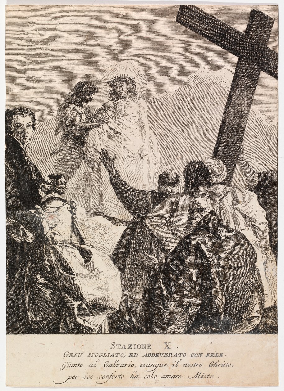 Via crucis - Stacja X. Jezus zostaje odarty z szat autorstwa Giovanni Domenico Tiepolo