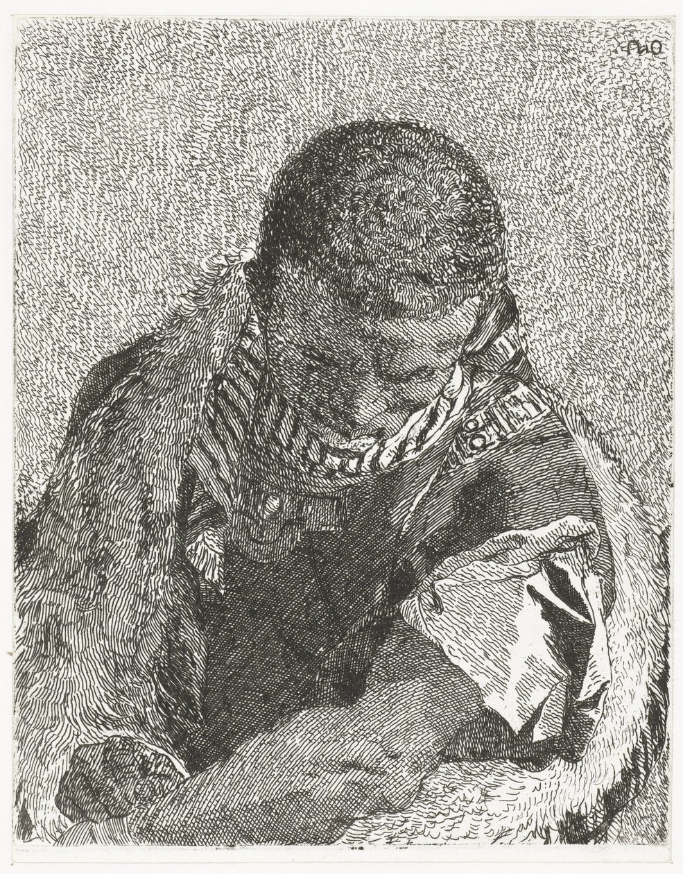 Czarny chłopiec z pochyloną głową Kolekcja głów (tytuł serii) Raccolta di Teste (tytuł serii) autorstwa Giovanni Domenico Tiepolo