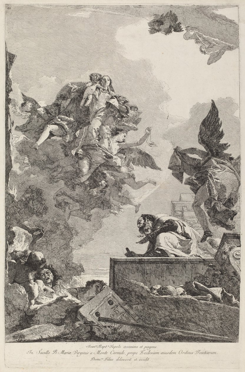 Madonna del Carmelo ukazuje się św. Szymonowi Stock autorstwa Giovanni Domenico Tiepolo after Giovanni Battista Tiepolo