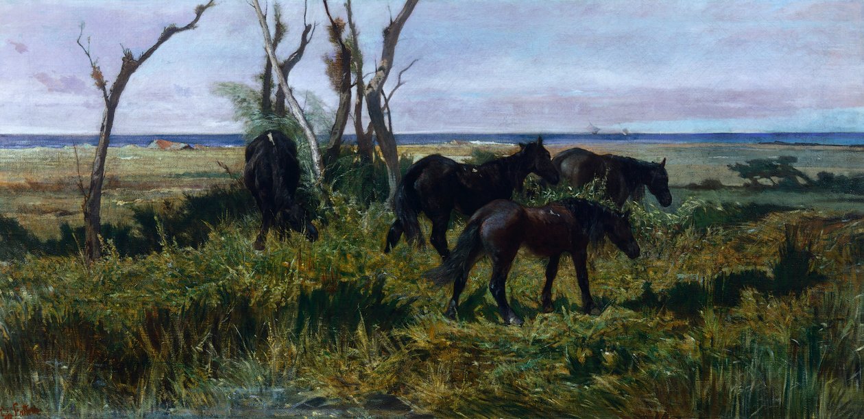 Pasące się konie, Giovanni Fattori (1825-1908) autorstwa Giovanni Fattori
