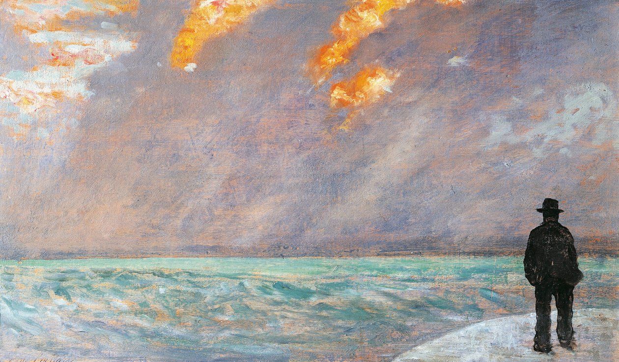 Włochy, Florencja, Zachód słońca nad morzem autorstwa Giovanni Fattori