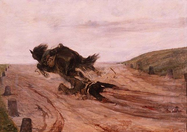 Mężczyzna złapany przez strzemię autorstwa Giovanni Fattori