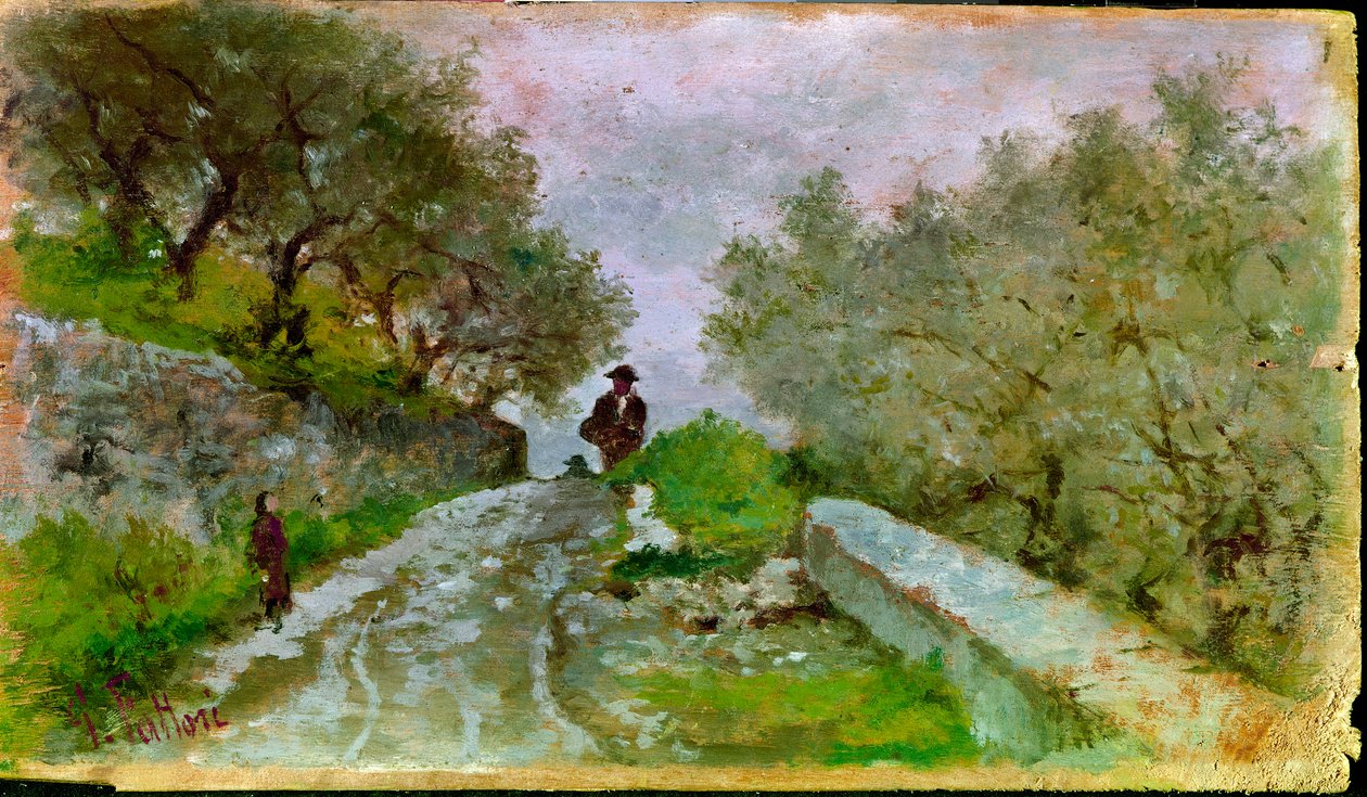 Ścieżka do oliwek ze spacerowiczami Obraz Giovanniego Fattori (1825-1908) autorstwa Giovanni Fattori