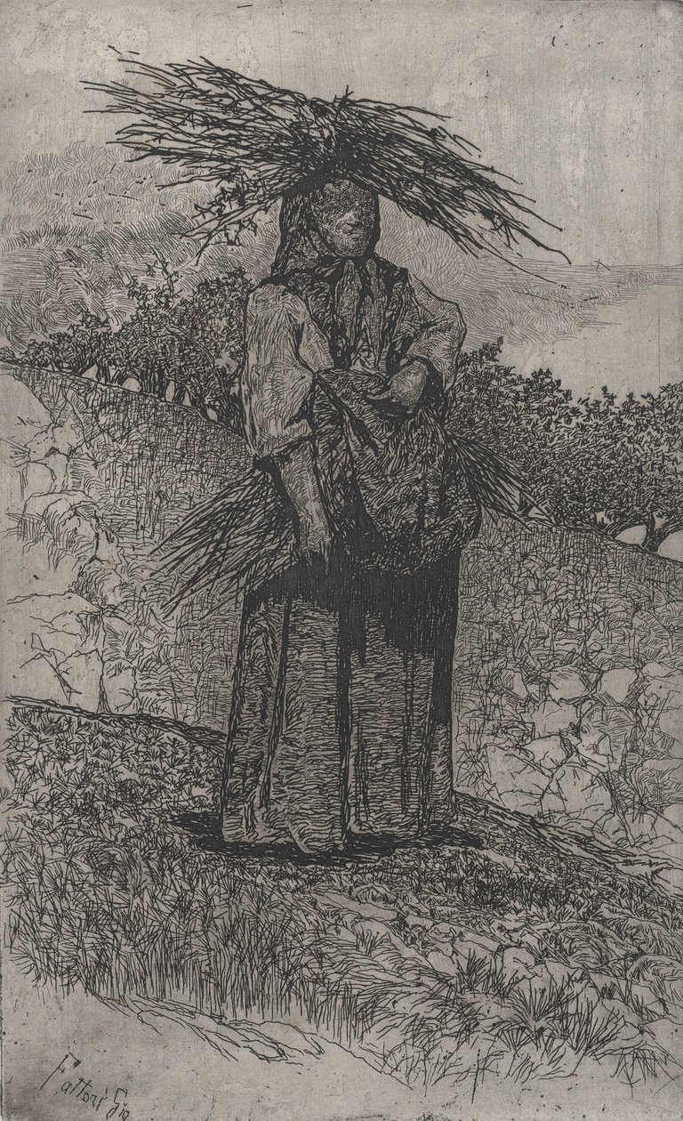 Chłopka zbierająca patyki, 1884-1908. autorstwa Giovanni Fattori