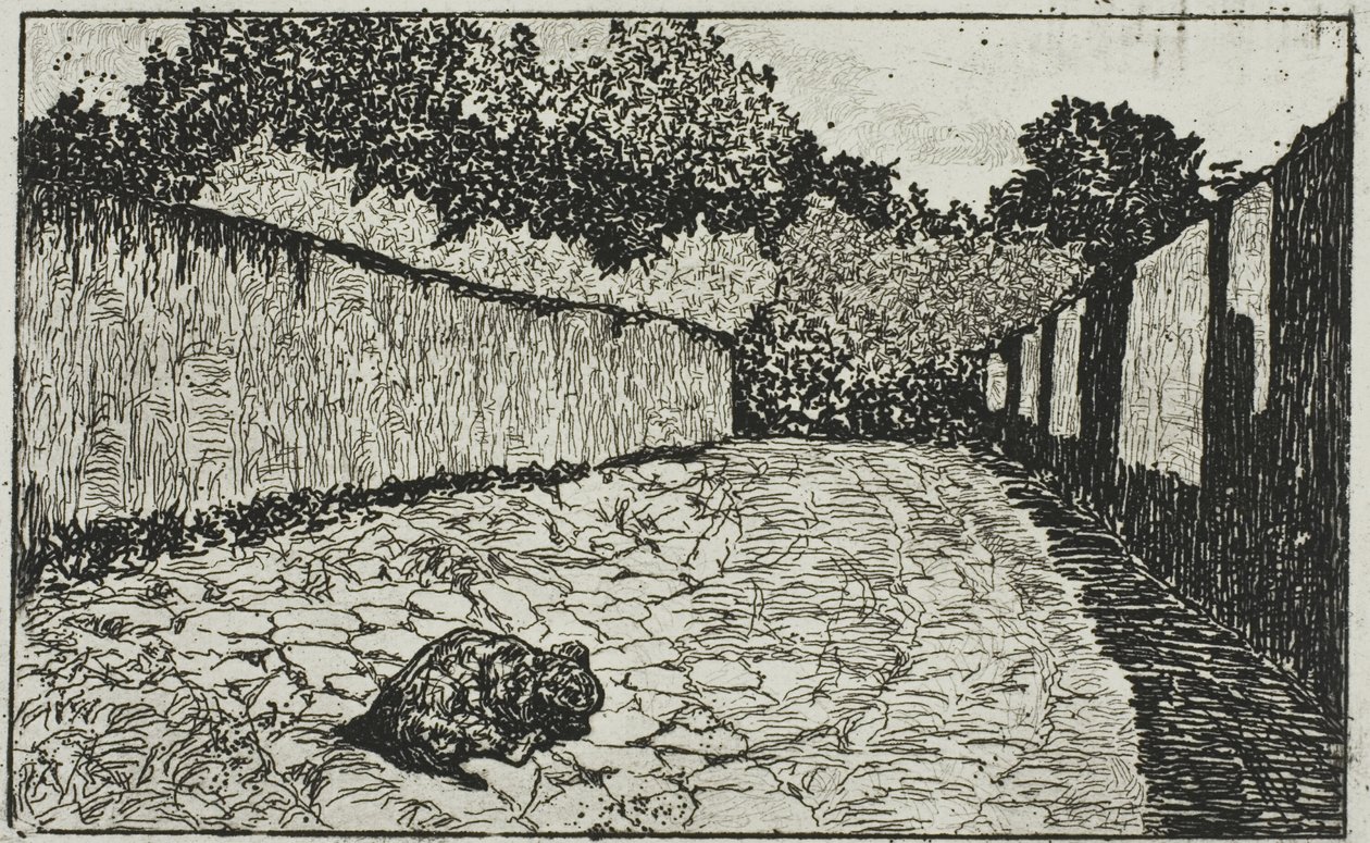 Mała ulica na obrzeżach Florencji ze szczeniakiem autorstwa Giovanni Fattori