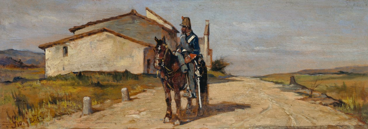 Żołnierz na koniu lub karabinier na koniu w patrolu autorstwa Giovanni Fattori