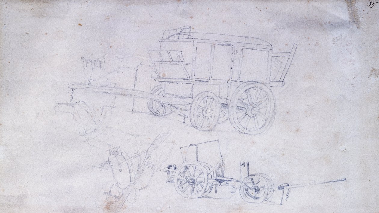 Dwa wozy i dwóch żołnierzy autorstwa Giovanni Fattori