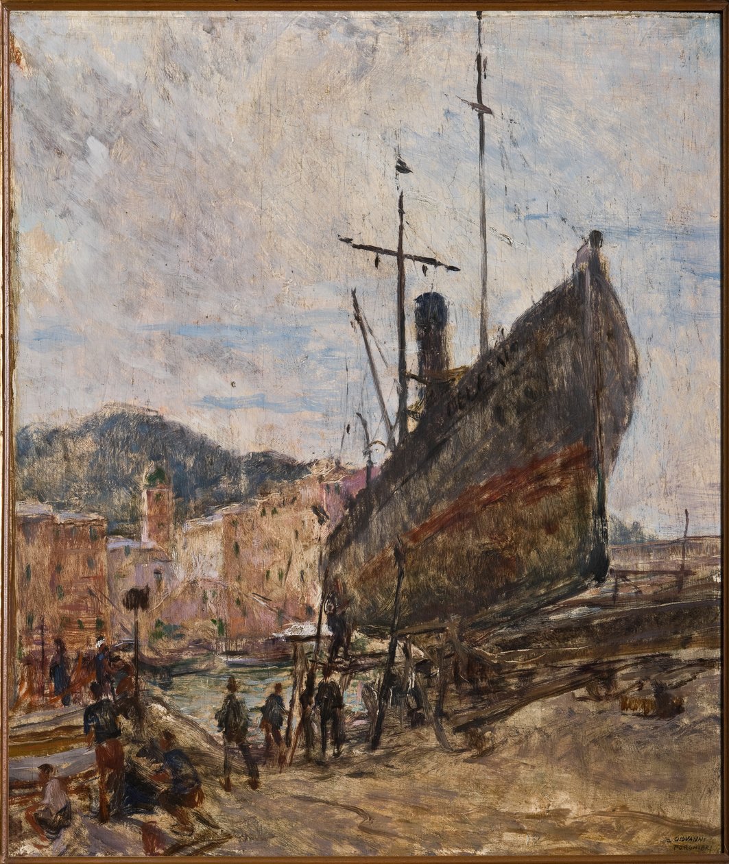 Port i łódź (olej na pokładzie) autorstwa Giovanni Forghieri