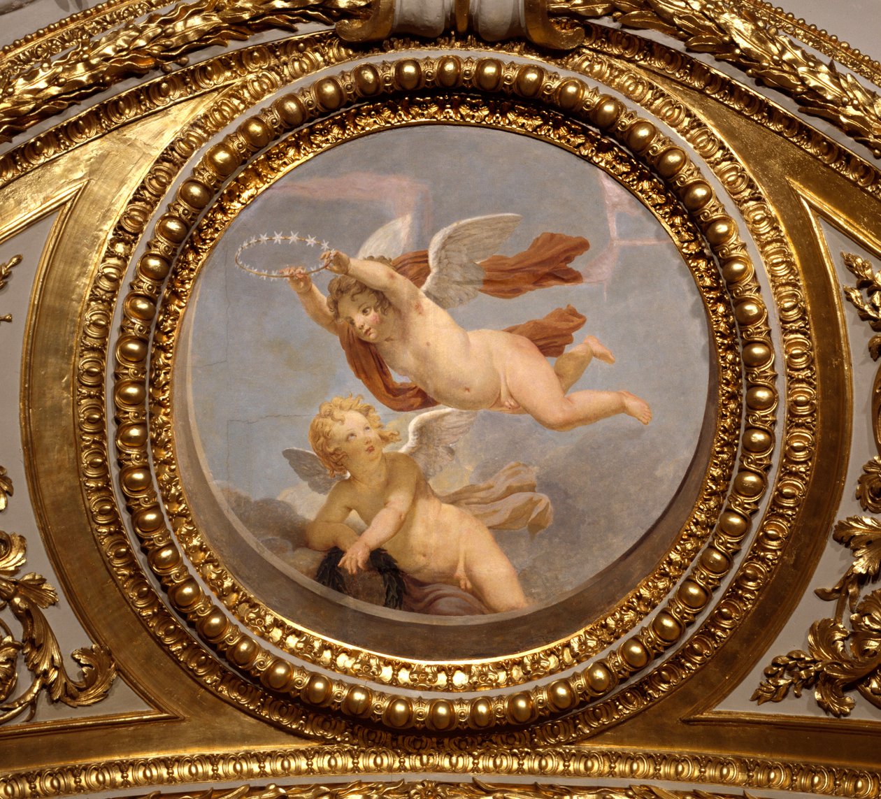 Miłość. Obraz Giovanniego Romanelli (1601-1662) zdobiący sufit Sali Antoniny, sypialni letnich apartamentów królowej Anny (1601-1666). Około 1655-1658. Paryż, Luwr. autorstwa Giovanni Francesco Romanelli