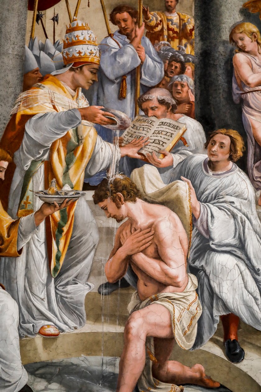 Chrzest Konstantyna przez papieża Sylwestra 1. 1517-1524 (fresk) autorstwa Giovanni Francesco (c.1488 1528) Penni