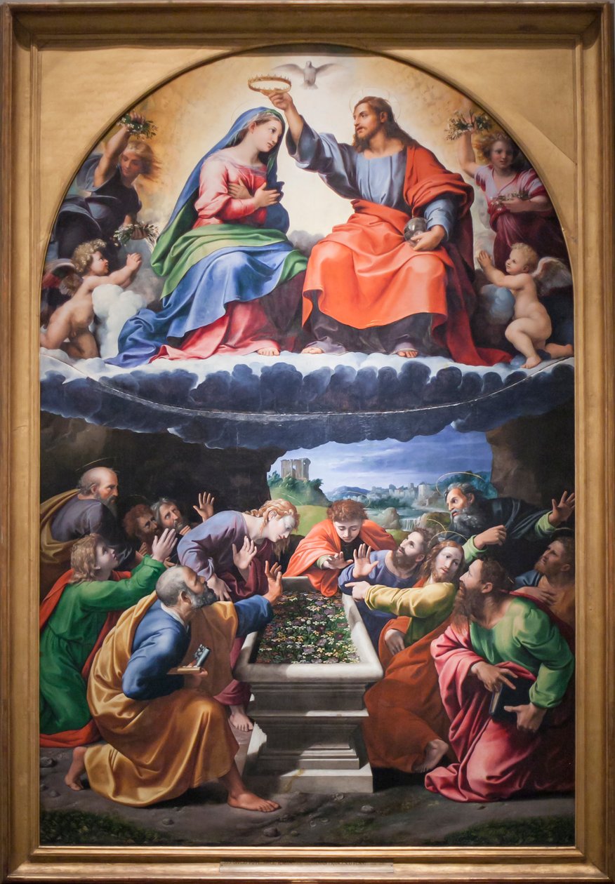 Ukoronowanie Dziewicy lub Madonny z Monteluce, ok. 1505-25 (olej na desce) autorstwa Giovanni Francesco (c.1488 1528) Penni