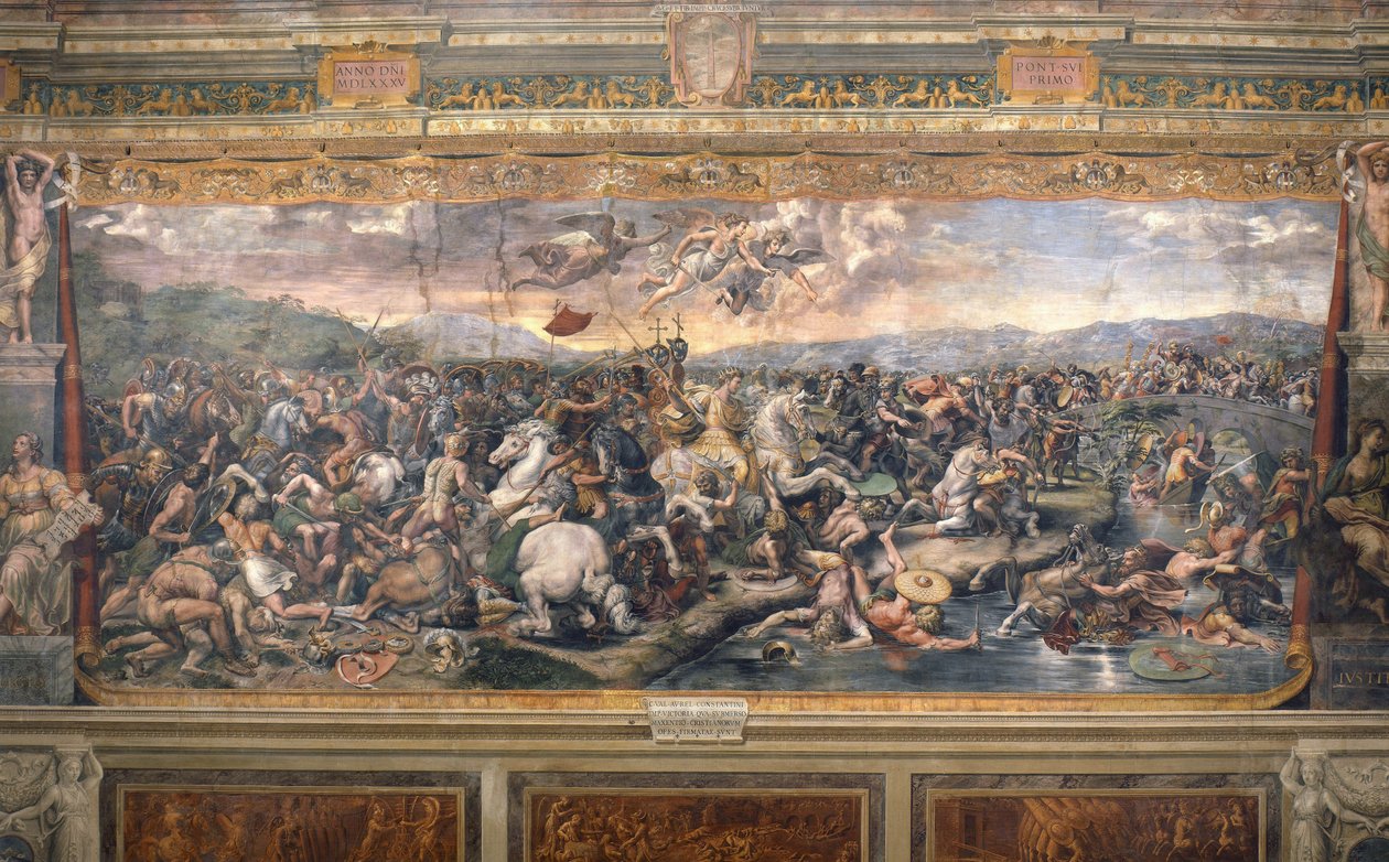 Bataille du pont Milvius - Bitwa na moście Mulwijskim - Penni, Gianfrancesco (1496-1528) - 1517-1524 - Fresk - Pałac Apostolski, Watykan autorstwa Giovanni Francesco (c.1488 1528) Penni