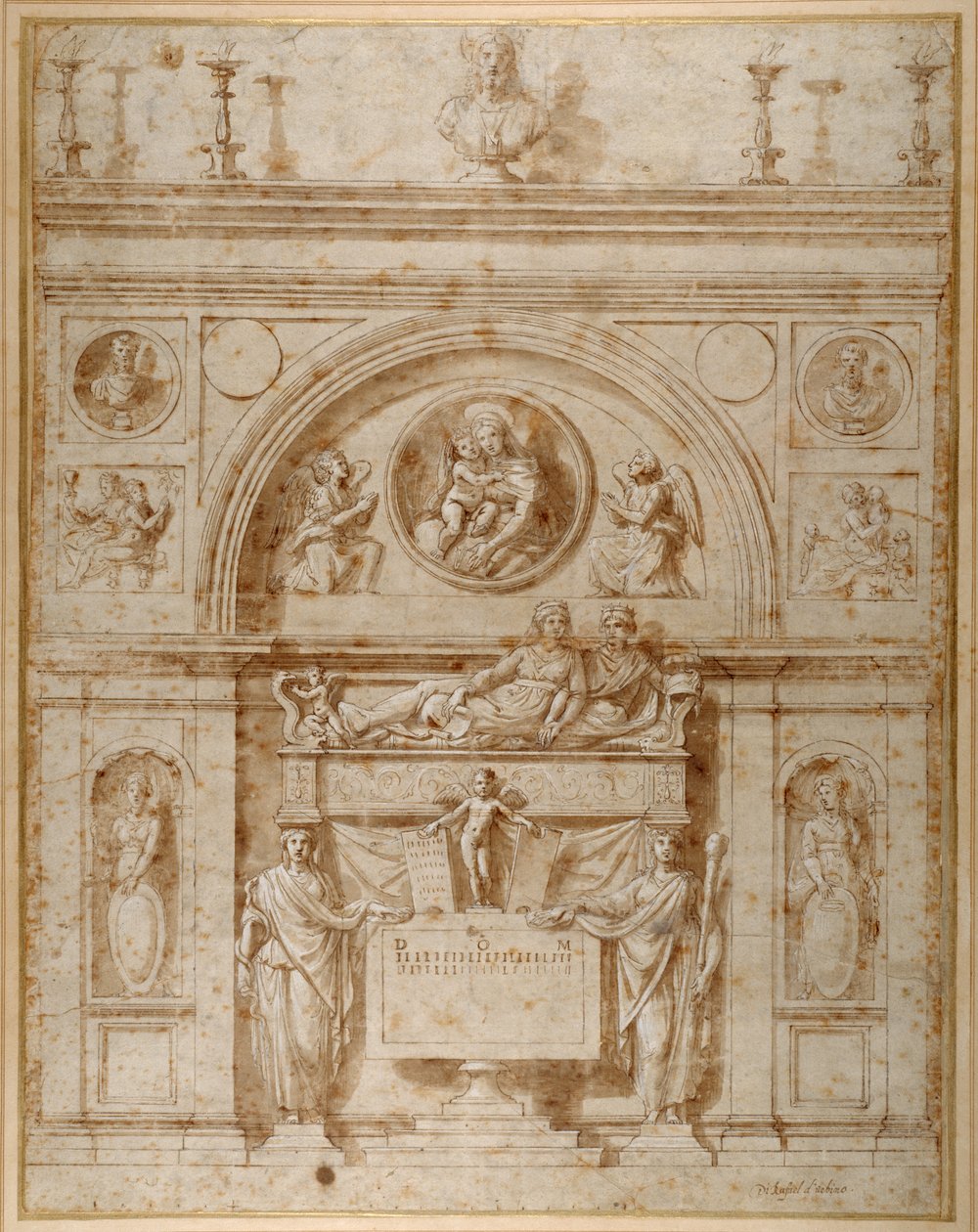 Projekt grobowca ściennego w stylu etruskim (pióro i atrament na papierze) autorstwa Giovanni Francesco (c.1488 1528) Penni