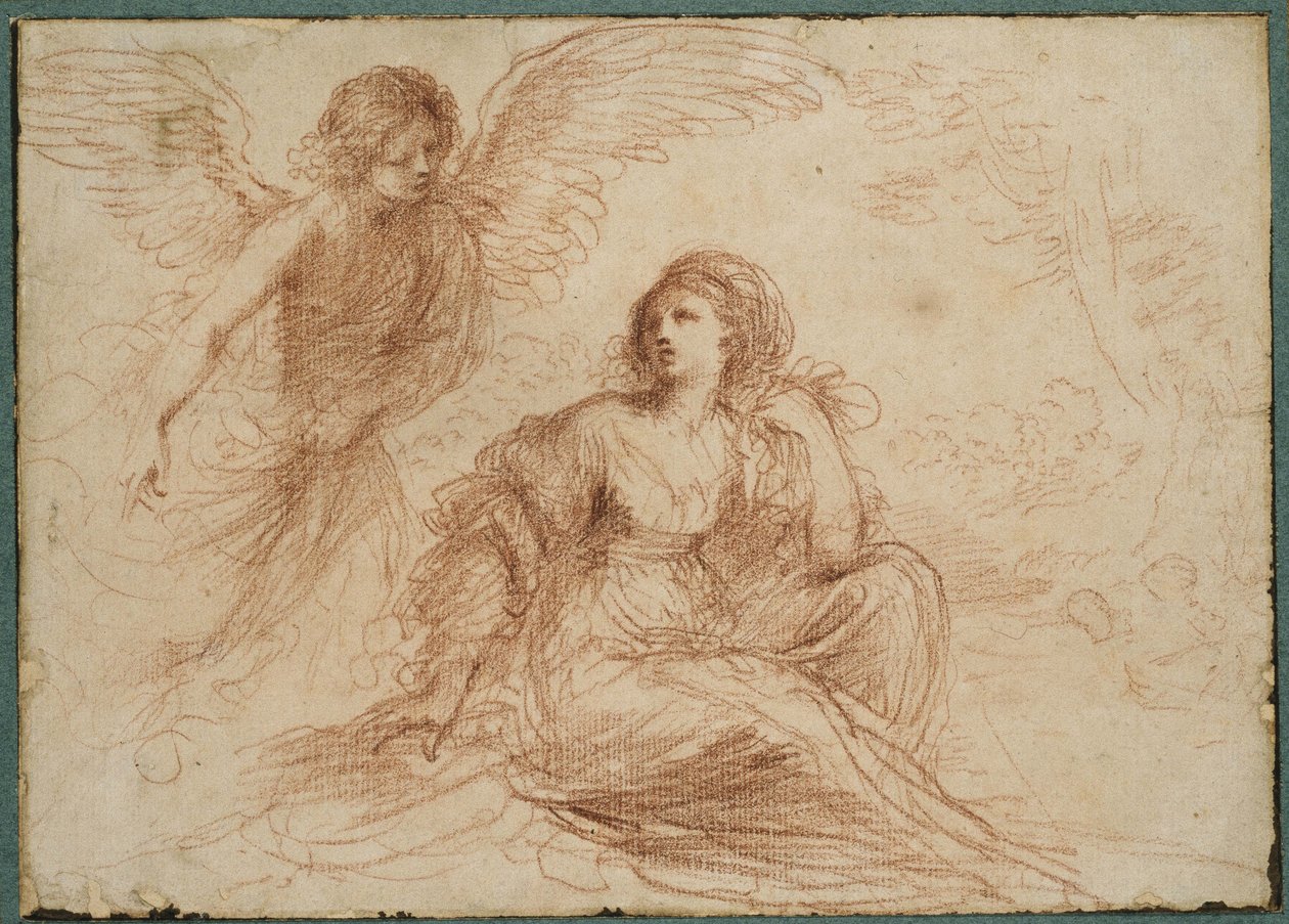 Anioł ukazujący się Hagar i Ismaelowi, ok. 1653 (czerwona kreda) autorstwa Giovanni Francesco Barbieri