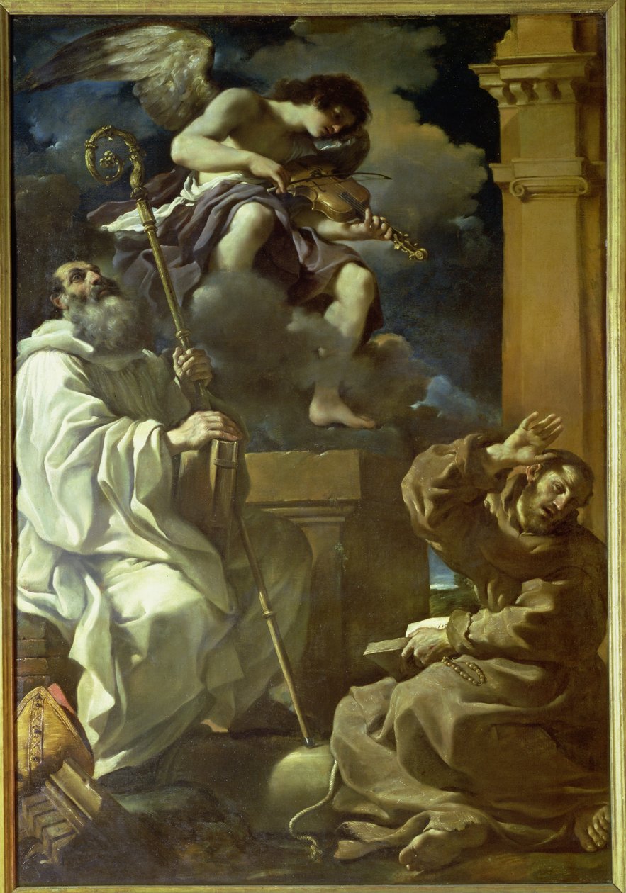 Św. Franciszek (1182-1226) w ekstazie i św. Benedykt (480-527) z Aniołem Muzykiem, 1620 autorstwa Giovanni Francesco Barbieri