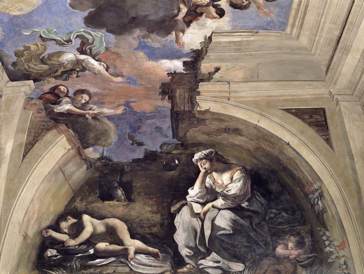 Sala di Aurora Sala Świtu detal Alegorii Nocy, 1621 tempera na panelu autorstwa Giovanni Francesco Barbieri