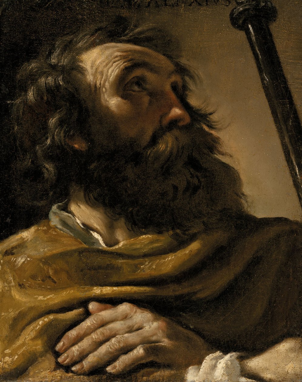 Święty Aleksy w brązowej chuście, trzymający laskę autorstwa Giovanni Francesco Barbieri