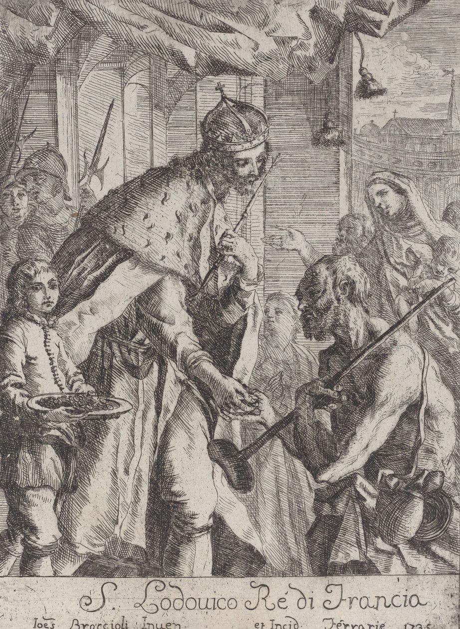 Święty Ludwik dający jałmużnę ubogim, 1735. autorstwa Giovanni Francesco Braccioli