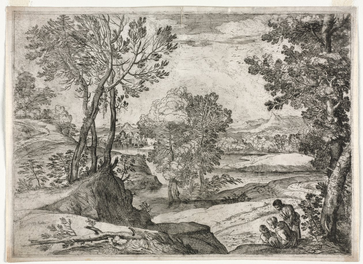 Krajobraz z rodziną, 1643. autorstwa Giovanni Francesco Grimaldi