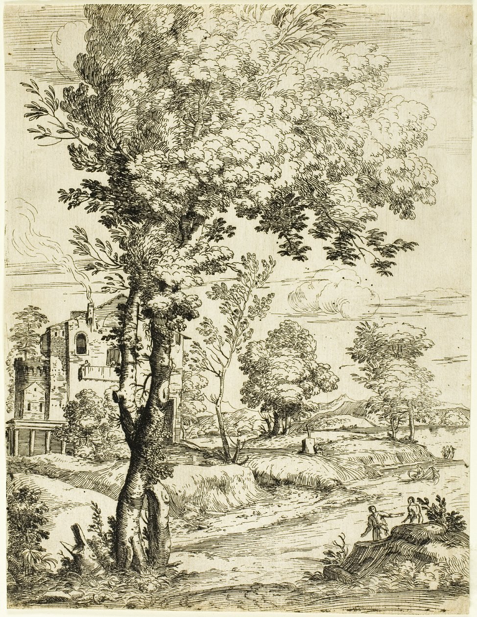 Krajobraz z domem autorstwa Giovanni Francesco Grimaldi