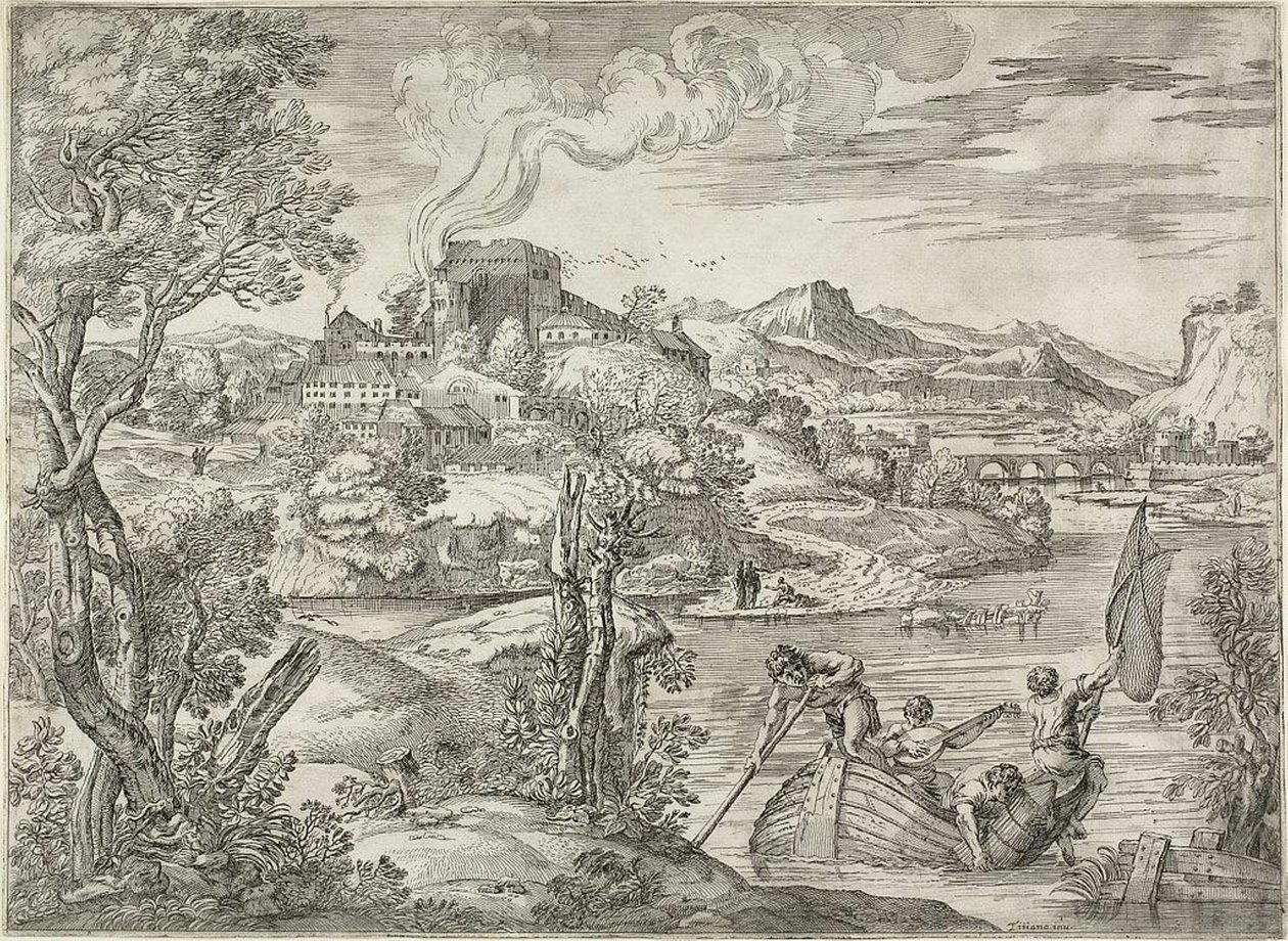 Krajobraz z lutniarzem autorstwa Giovanni Francesco Grimaldi