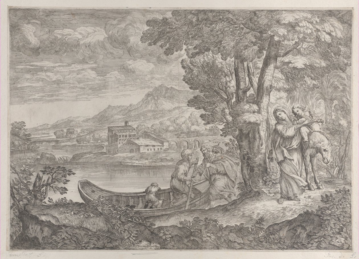 Krajobraz z ucieczką do Egiptu w latach 1626-80. autorstwa Giovanni Francesco Grimaldi