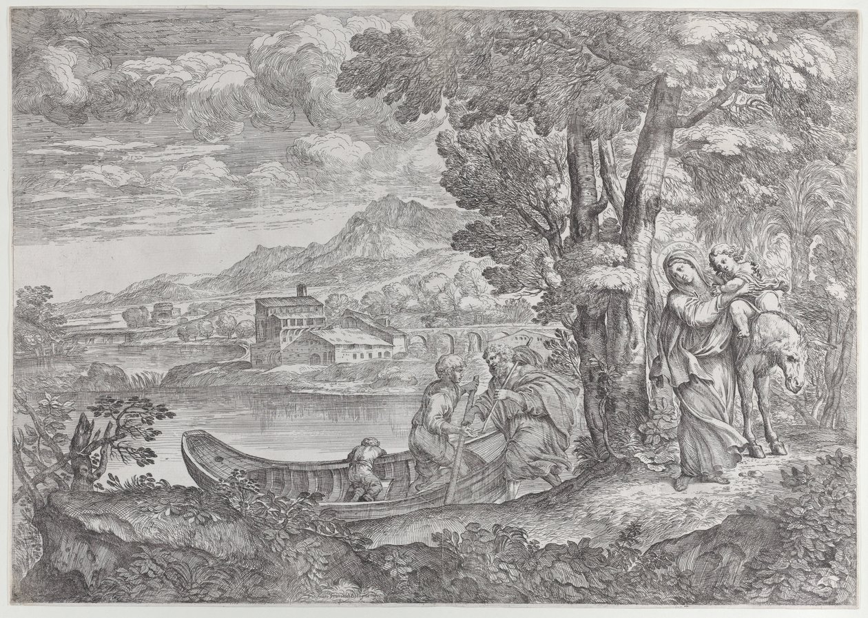 Krajobraz z ucieczką do Egiptu, 1626-80., 1626-80. autorstwa Giovanni Francesco Grimaldi