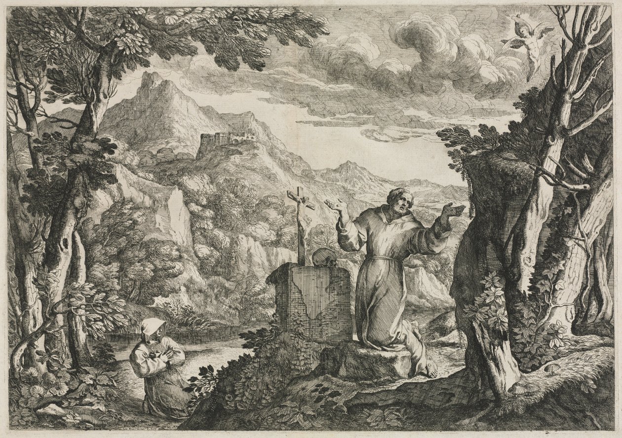 Stygmaty św. Franciszka z Asyżu. autorstwa Giovanni Francesco Grimaldi