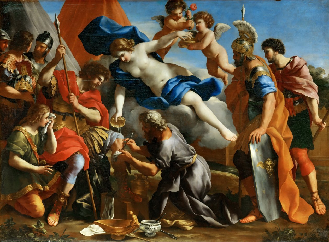 Wenus nakłada balsam na ranę Eneasza autorstwa Giovanni Francesco Romanelli