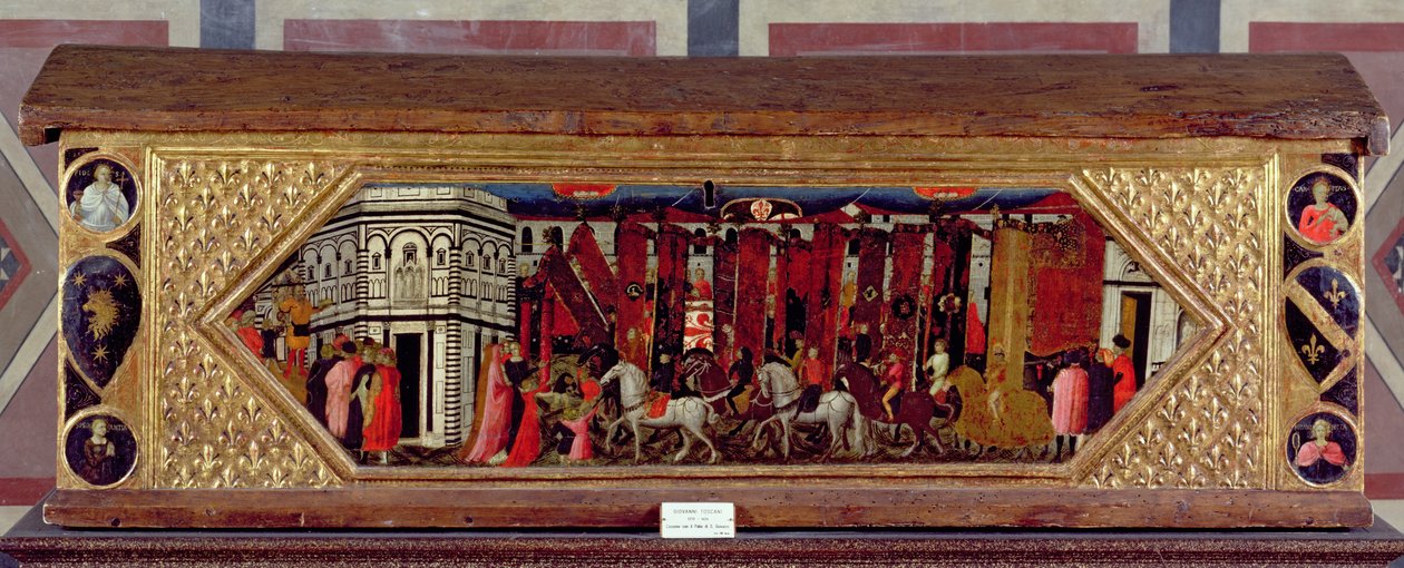 Cassone ozdobiony sceną Palio S. Giovanniego (tempera na desce) autorstwa Giovanni Francesco Toscani